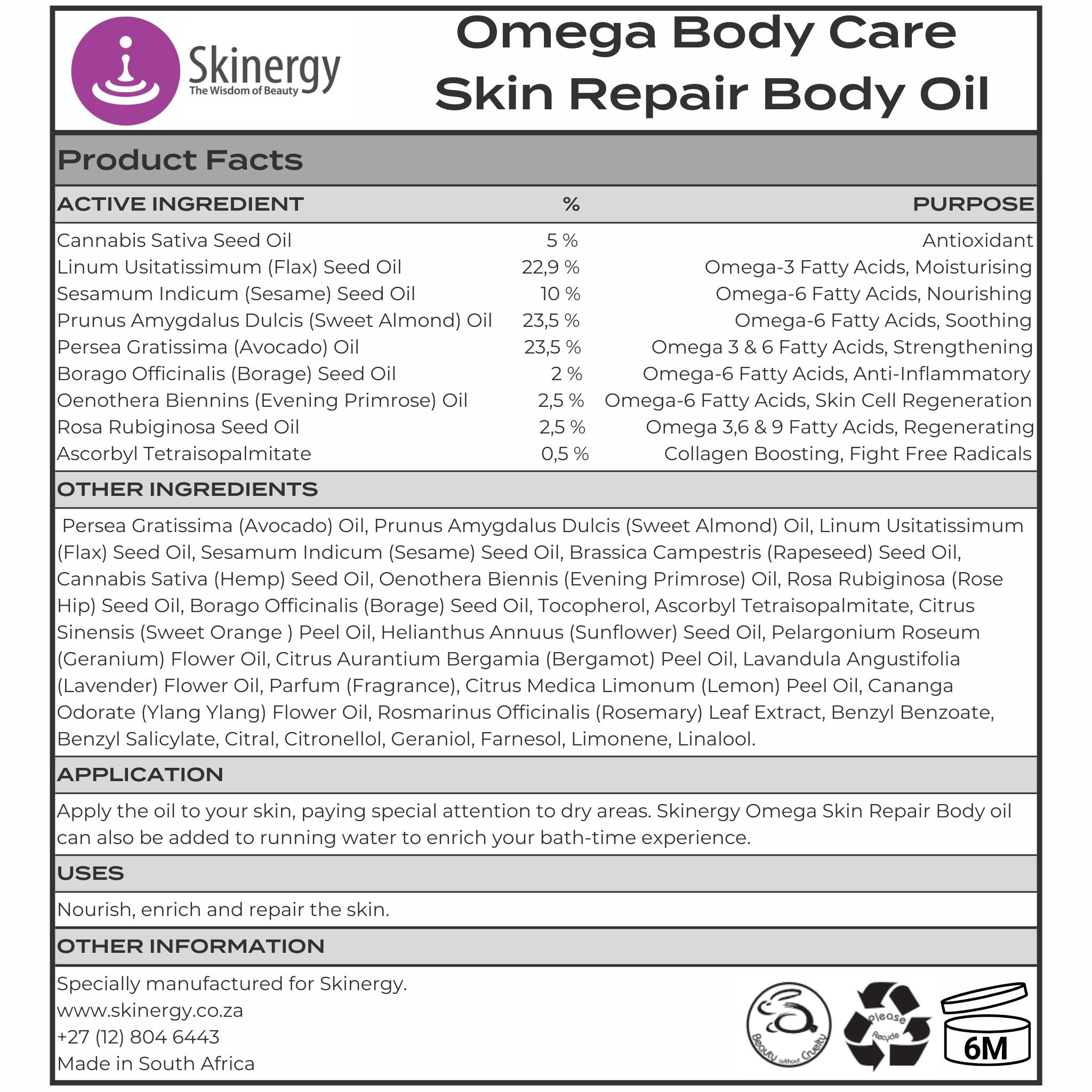 Omega Body Care Skin Repair Body Oil